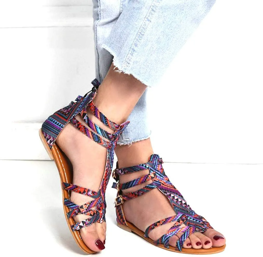 Dheva-C Flat Sandals for Women Size 12 Large Size Bohemian Wind Women's Sandals National Sandals Style Contrast Sandals Women's Sandals Sparkly Sandals for Women Size 11