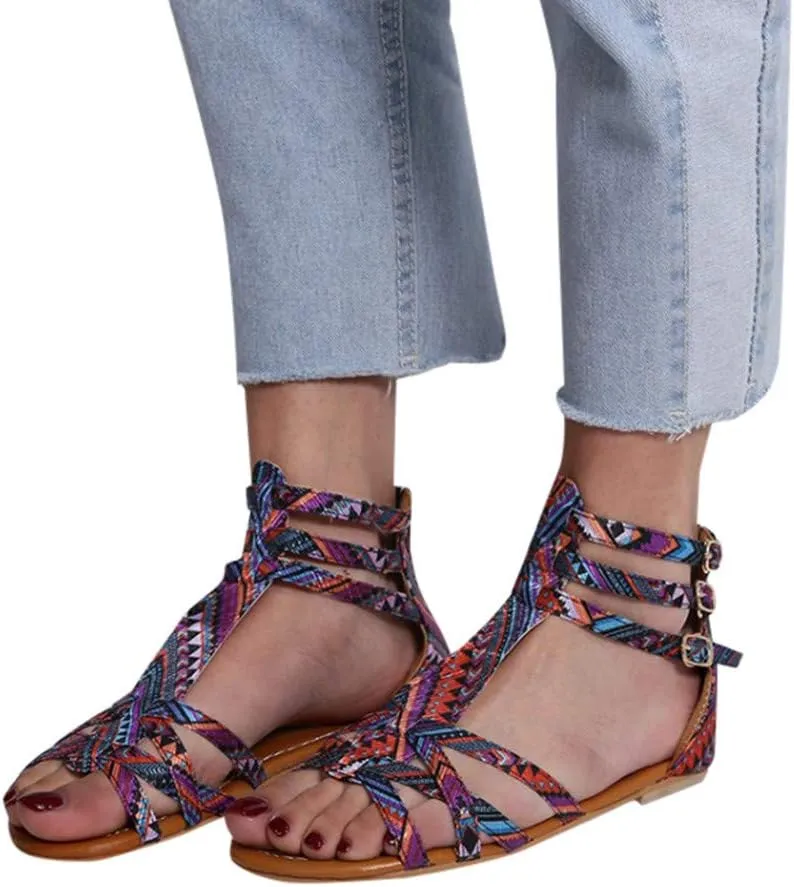 Dheva-C Flat Sandals for Women Size 12 Large Size Bohemian Wind Women's Sandals National Sandals Style Contrast Sandals Women's Sandals Sparkly Sandals for Women Size 11