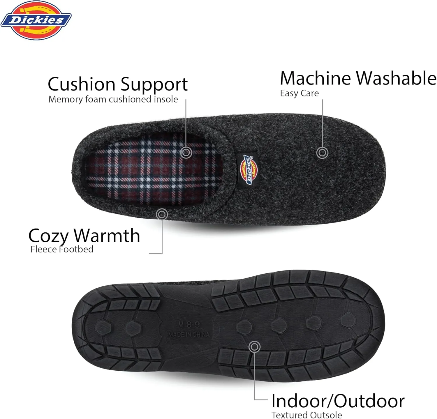 Dickies Men's Felt Clog Memory Foam Slipper - Indoor/Outdoor Sole, Machine Washable