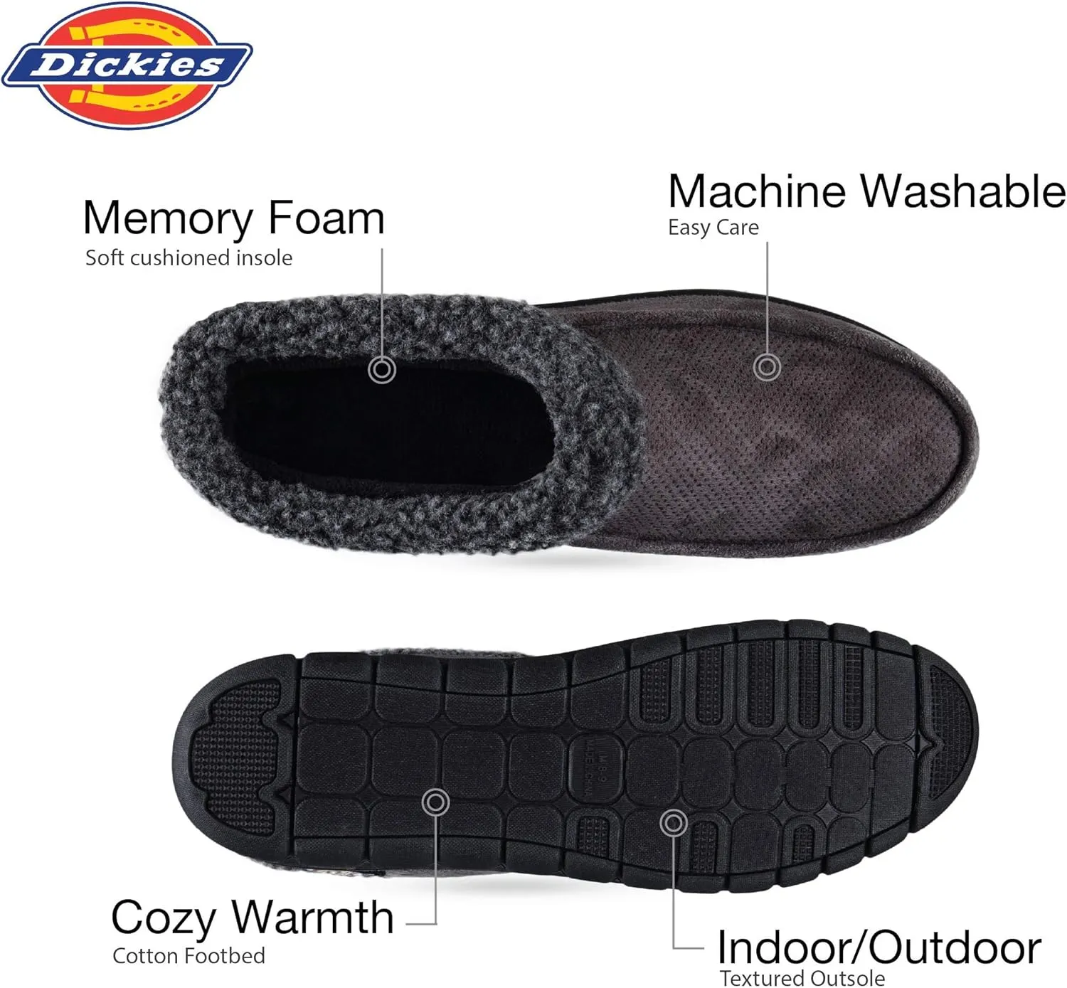 Dickies Men's Perforated Closed Back Memory Foam Slippers - Indoor/Outdoor Sole, Machine Washable