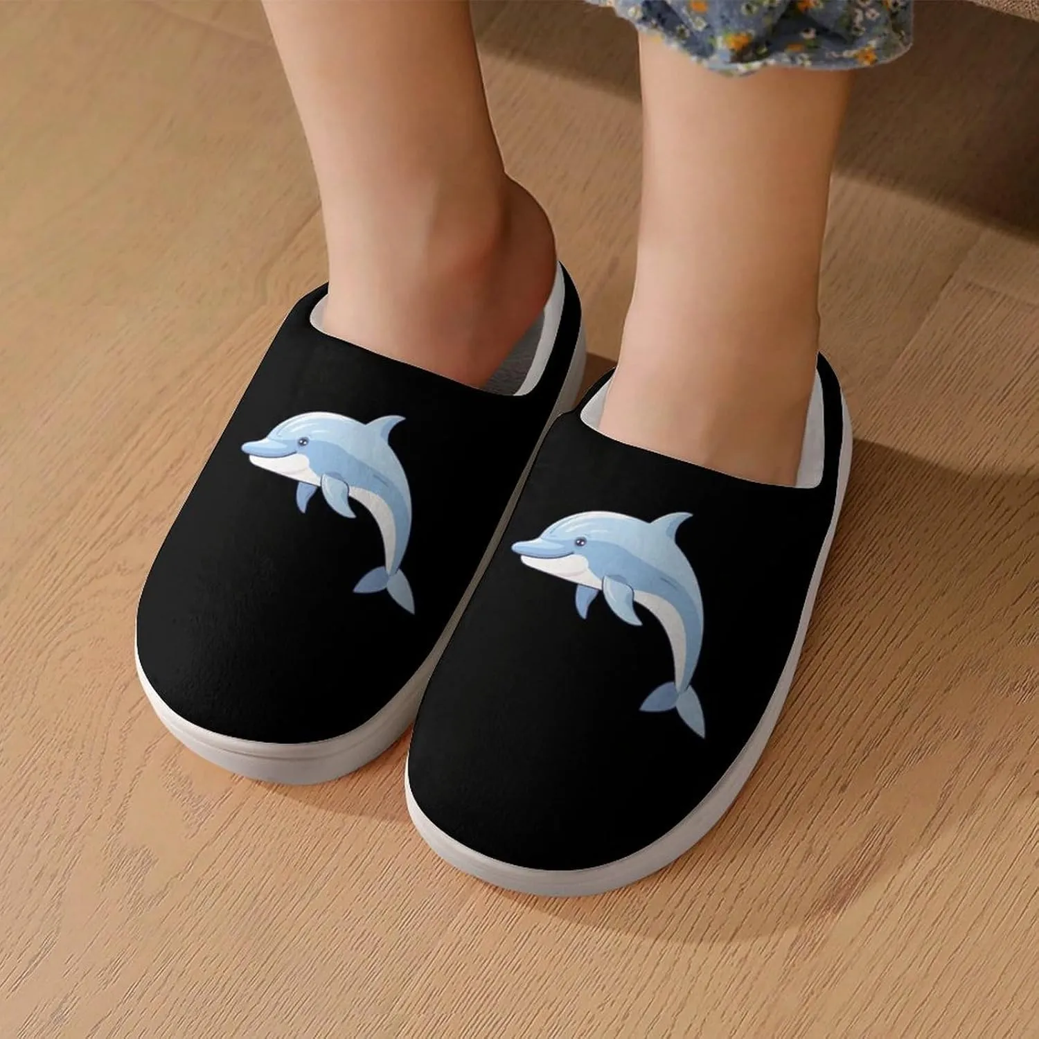 Dolphin Kids Slippers for Girls Boys Winter Warm Plush Slip On House Slippers for Indoor Outdoor