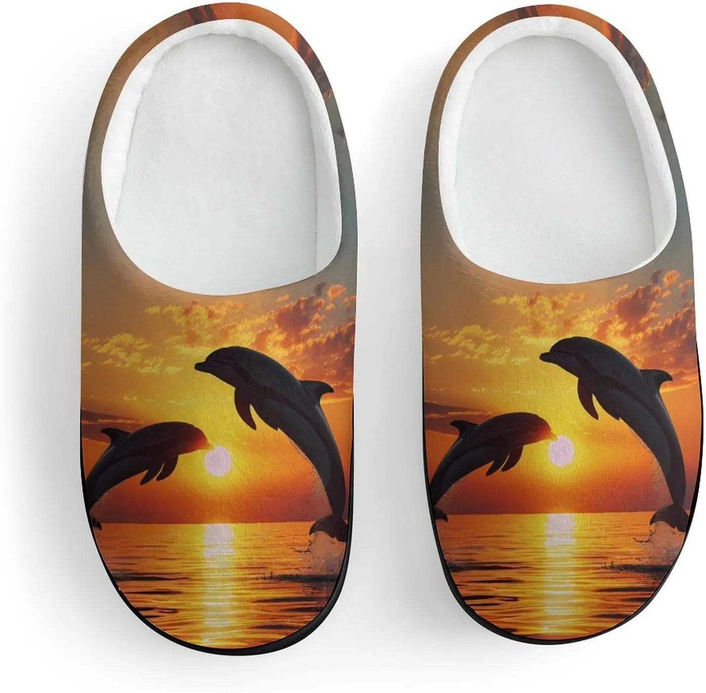 Dolphin Sunset Kids Toddler Cotton Slippers Slip-on House Shoes for Bedroom Indoor Outdoor