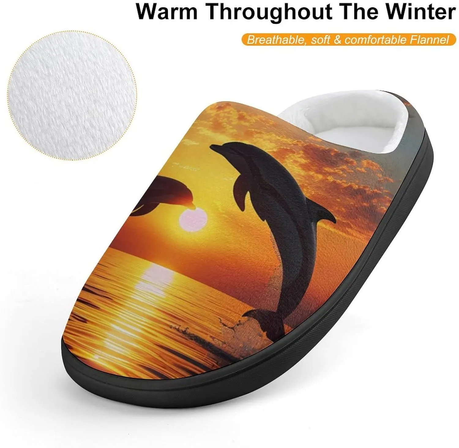 Dolphin Sunset Kids Toddler Cotton Slippers Slip-on House Shoes for Bedroom Indoor Outdoor