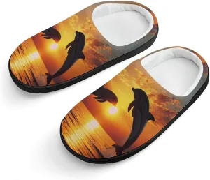 Dolphin Sunset Kids Toddler Cotton Slippers Slip-on House Shoes for Bedroom Indoor Outdoor