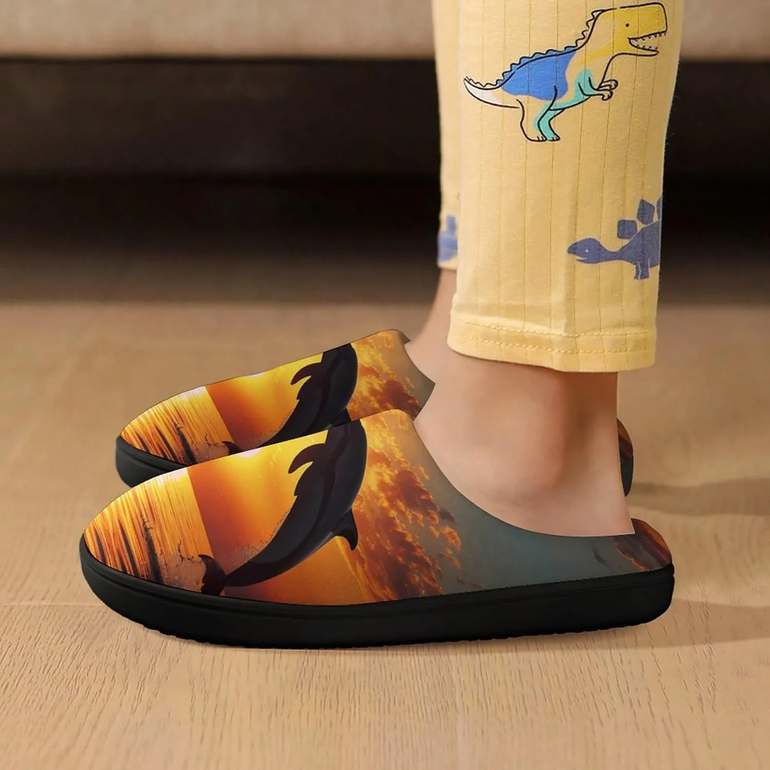 Dolphin Sunset Kids Toddler Cotton Slippers Slip-on House Shoes for Bedroom Indoor Outdoor