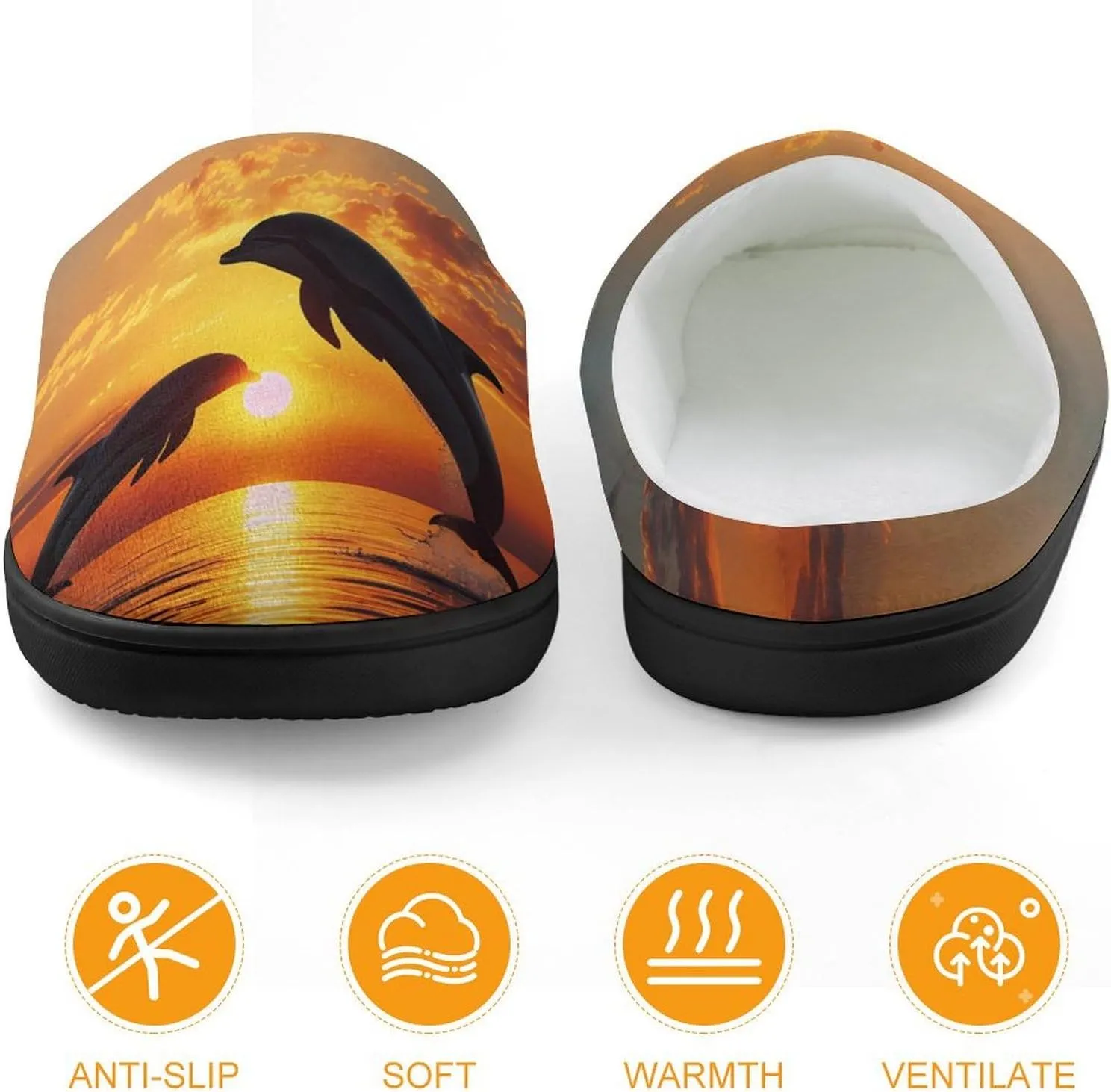 Dolphin Sunset Kids Toddler Cotton Slippers Slip-on House Shoes for Bedroom Indoor Outdoor