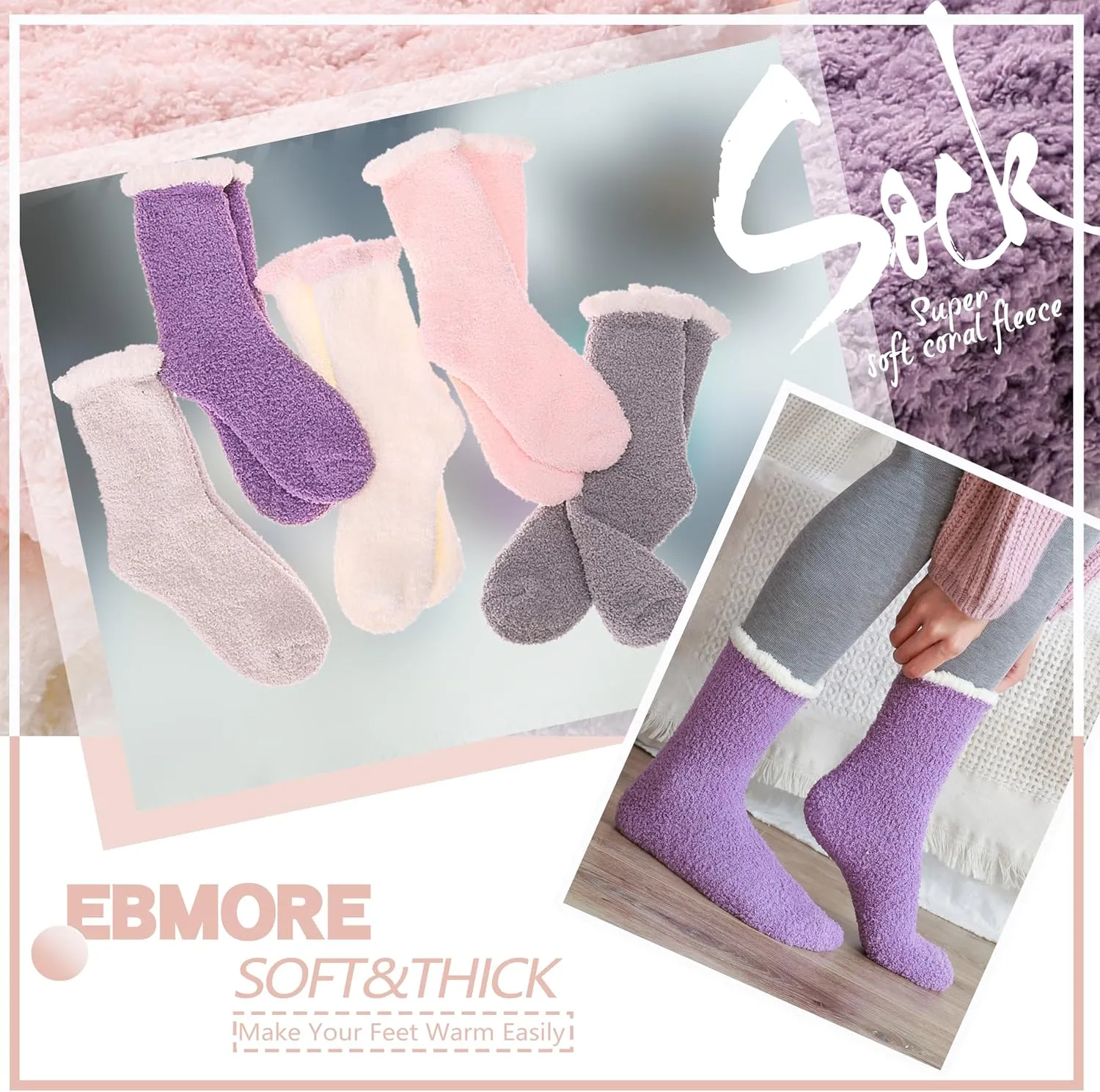 EBMORE Womens Fuzzy Socks Slipper Fluffy Cozy Comfy Cabin Plush Warm Winter Sleep Home Soft Socks