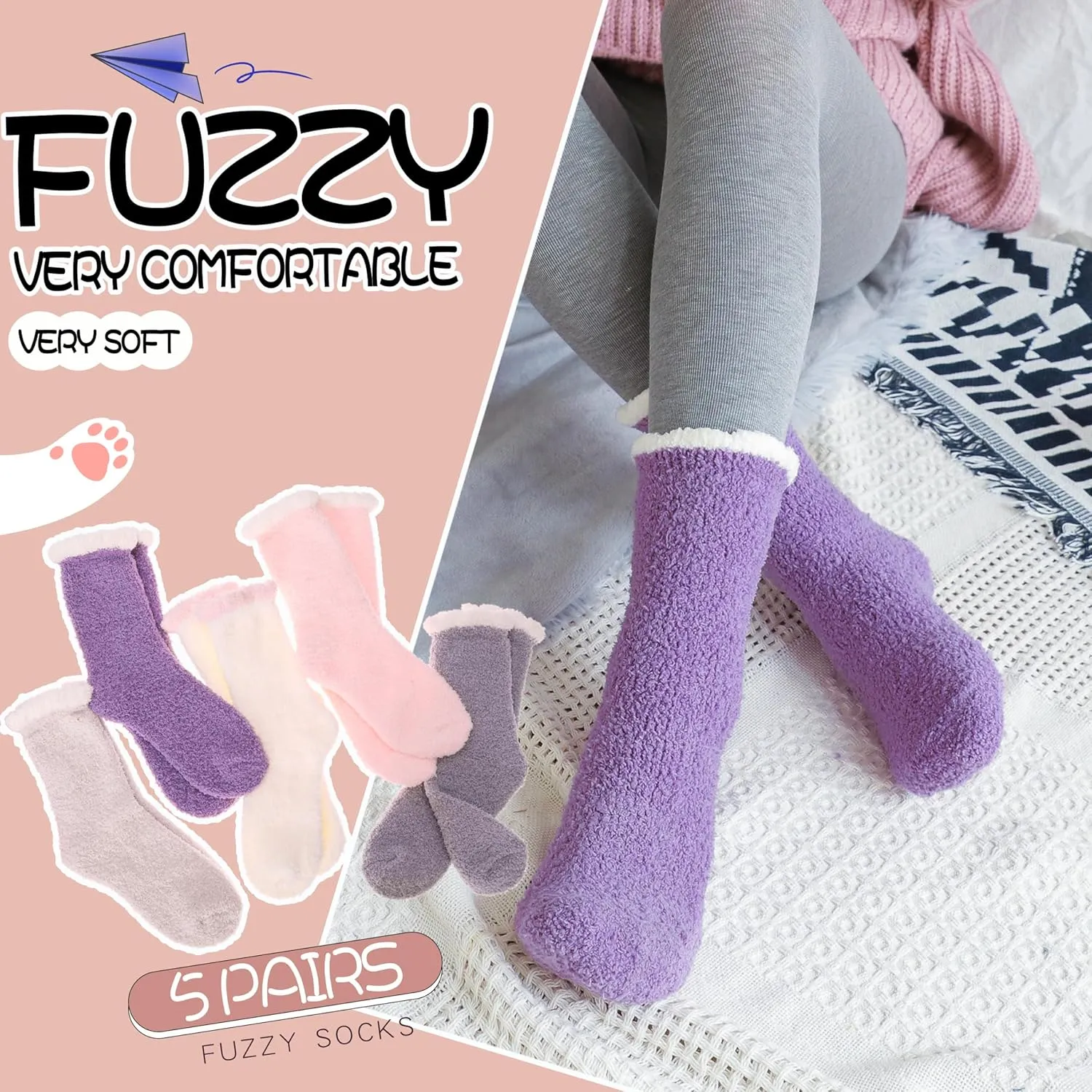 EBMORE Womens Fuzzy Socks Slipper Fluffy Cozy Comfy Cabin Plush Warm Winter Sleep Home Soft Socks