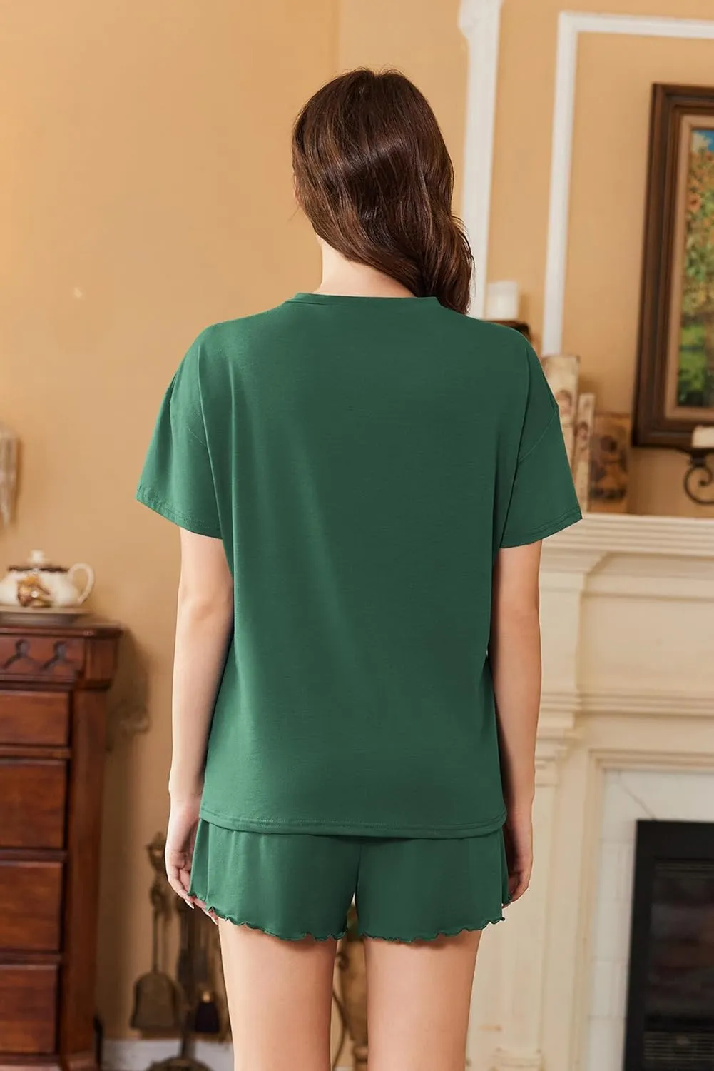 Ekouaer Womens Pajama Sets 2 Piece Pjs Short Sleeve Lounge Set Soft Comfy Sleepwear Loungewear S-XXL
