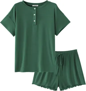 Ekouaer Womens Pajama Sets 2 Piece Pjs Short Sleeve Lounge Set Soft Comfy Sleepwear Loungewear S-XXL