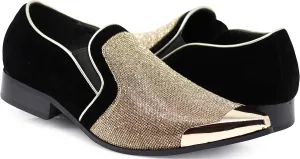 Enzo Romeo Crisiano Men Rhinestone Chrome Toe Suede Pointy Dress Loafer Slip On Shoes