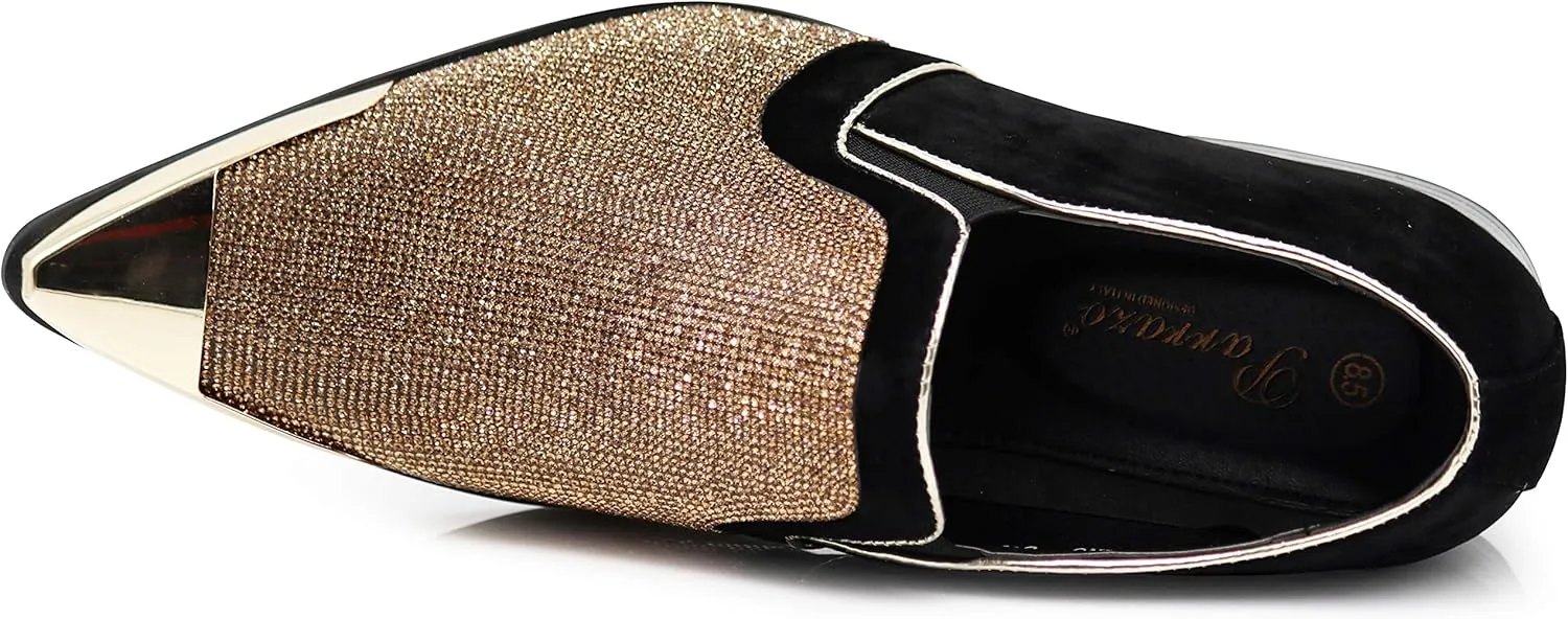Enzo Romeo Crisiano Men Rhinestone Chrome Toe Suede Pointy Dress Loafer Slip On Shoes