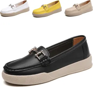 Ephirebra Women's Slip-On Leather Memory Foam Loafers Comfortable Non-Slip Walking Loafers Fashion Moccasins Dress Shoes