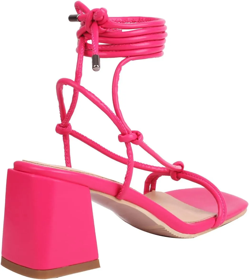 Fashion Lace Up Heels for Women Chunky Heel Strappy Sandals