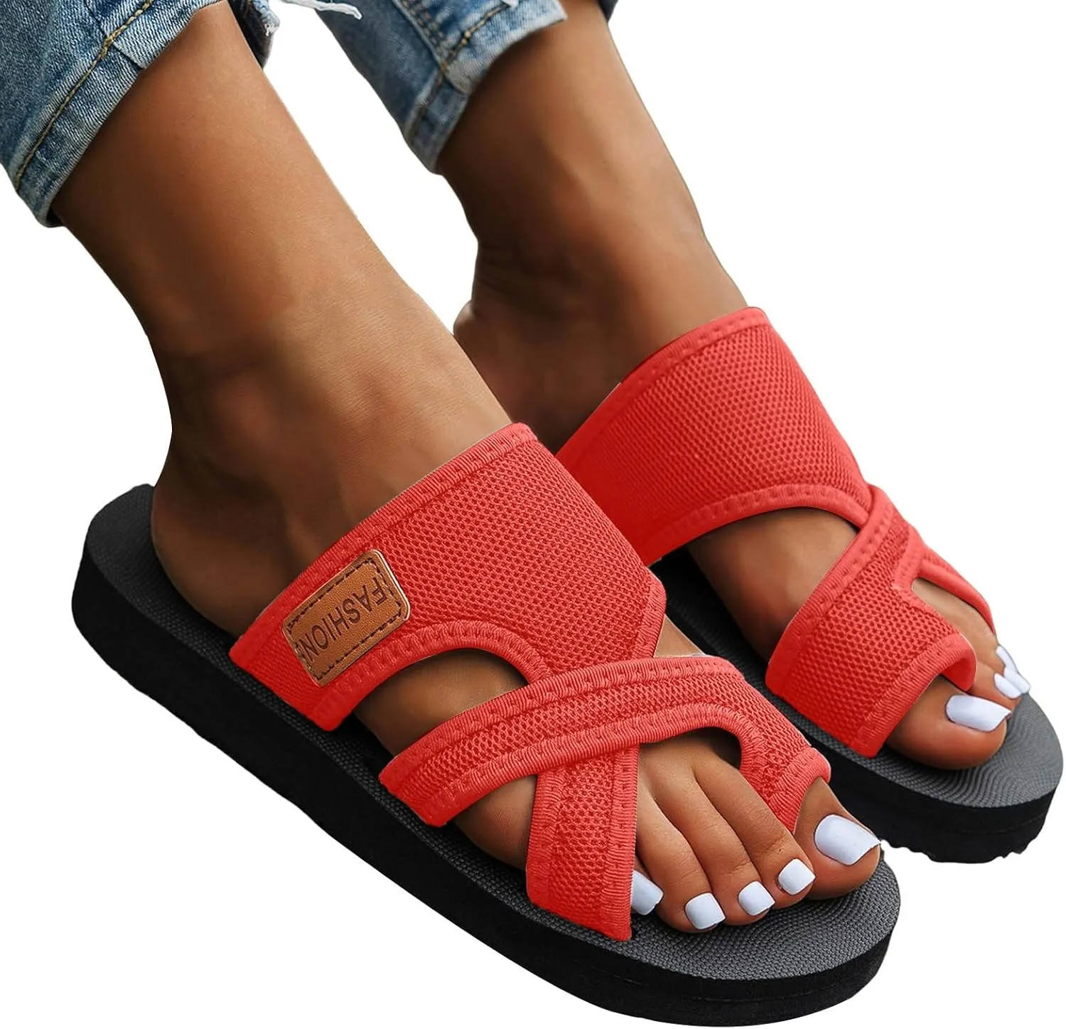 Fashion Open Toe Slip On Spring And Summer Flat Soled Fashionable Casual Thong Beach Sandals For Women Large Size Thick