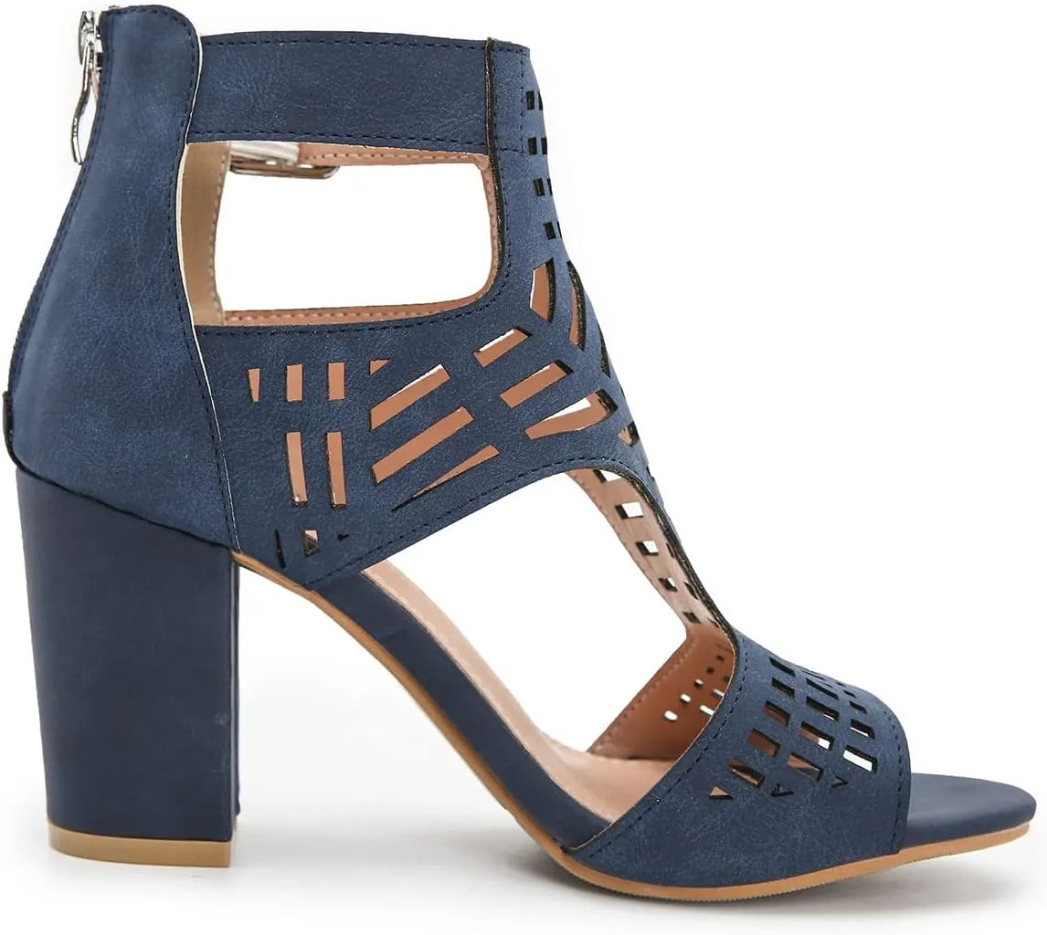 Fashion Peep Toe Booties for Women Cutout Block Heels Sandals Gladiator Summer Mesh Booties
