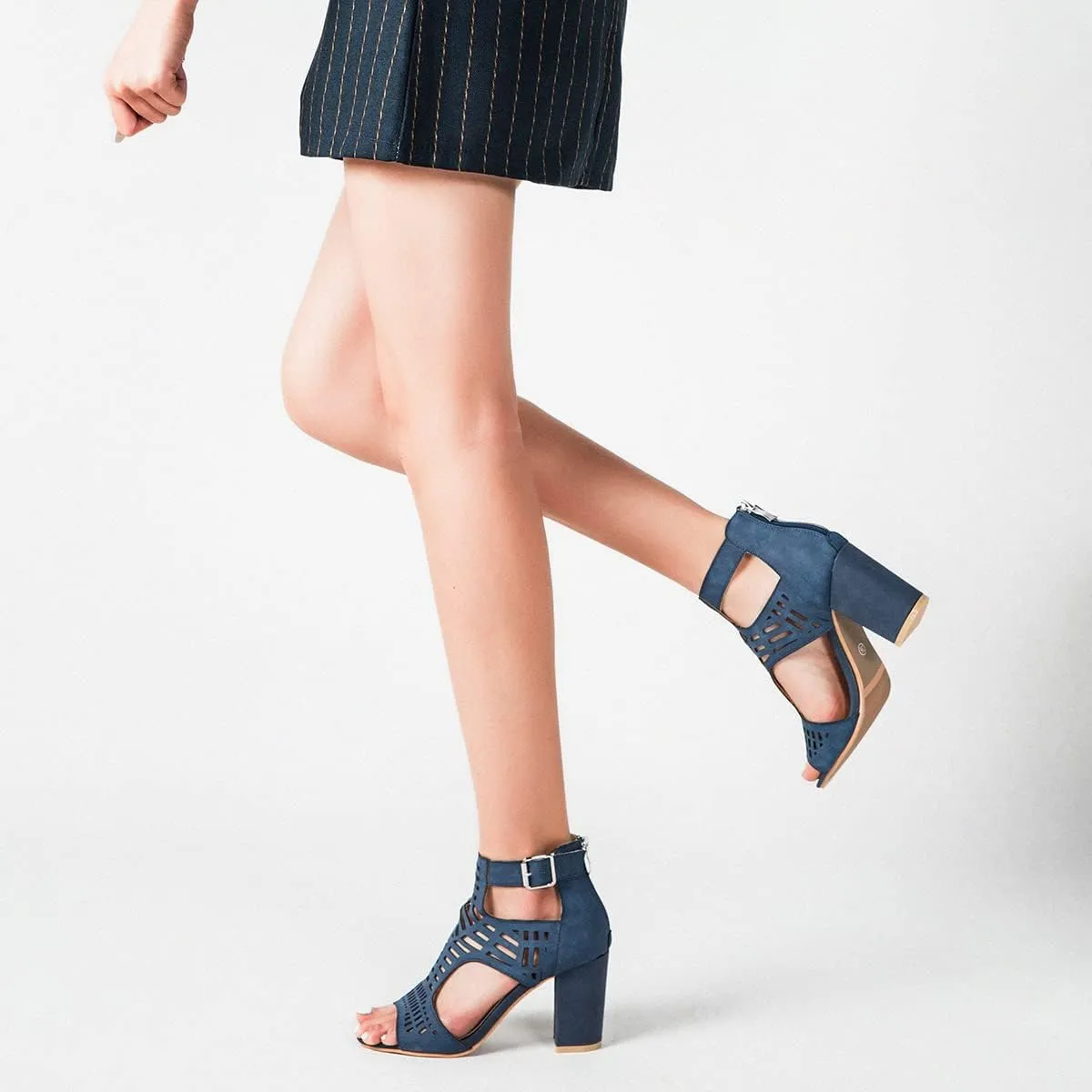 Fashion Peep Toe Booties for Women Cutout Block Heels Sandals Gladiator Summer Mesh Booties