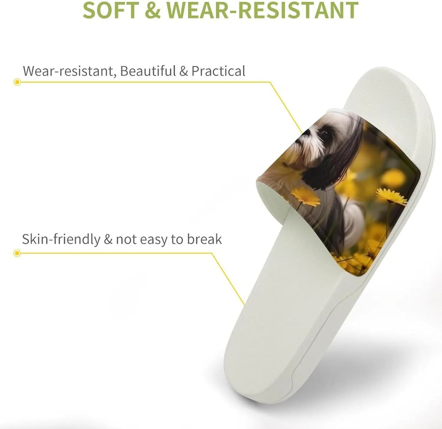Flower Field Cute Shih Tzu Dog Open Toe Slippers for Women And Men Non Slip Shower Slippers Home Slippers