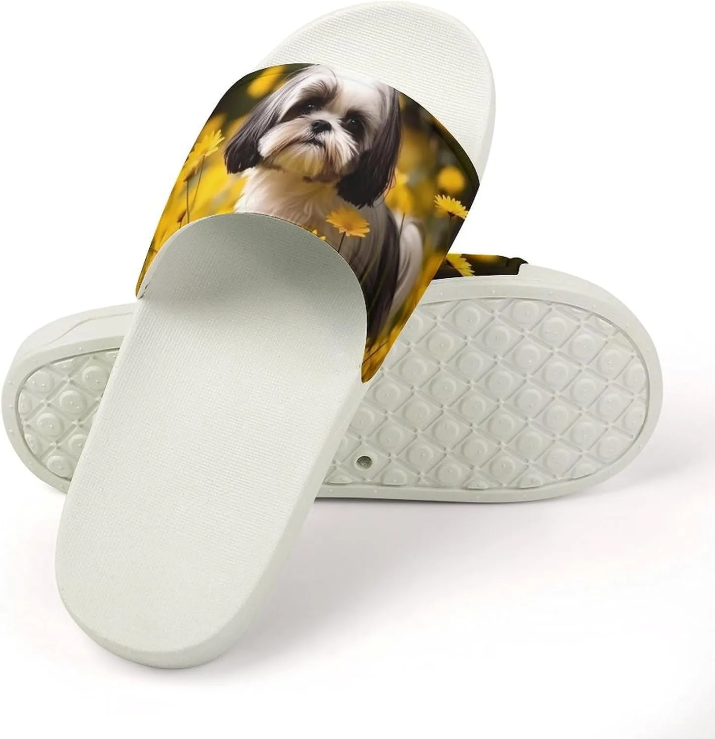 Flower Field Cute Shih Tzu Dog Open Toe Slippers for Women And Men Non Slip Shower Slippers Home Slippers