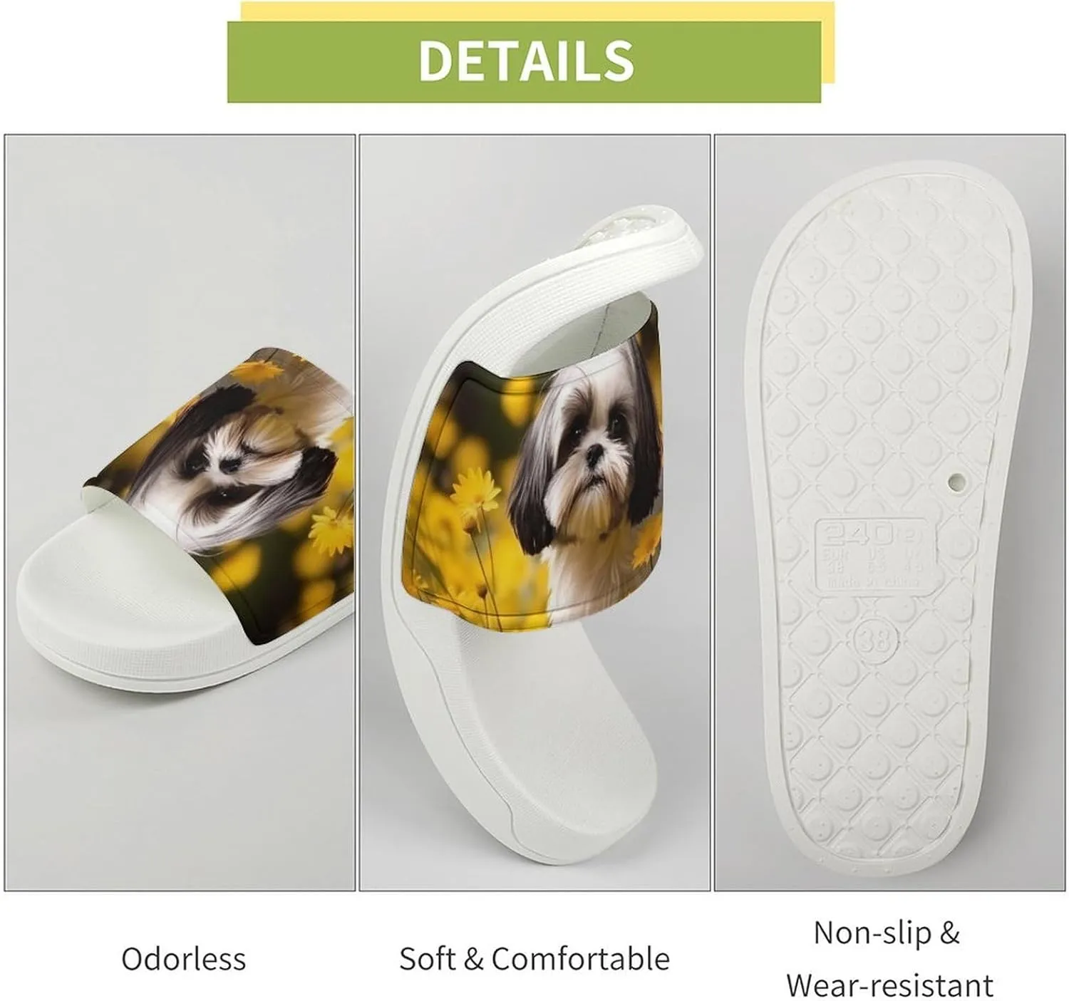Flower Field Cute Shih Tzu Dog Open Toe Slippers for Women And Men Non Slip Shower Slippers Home Slippers
