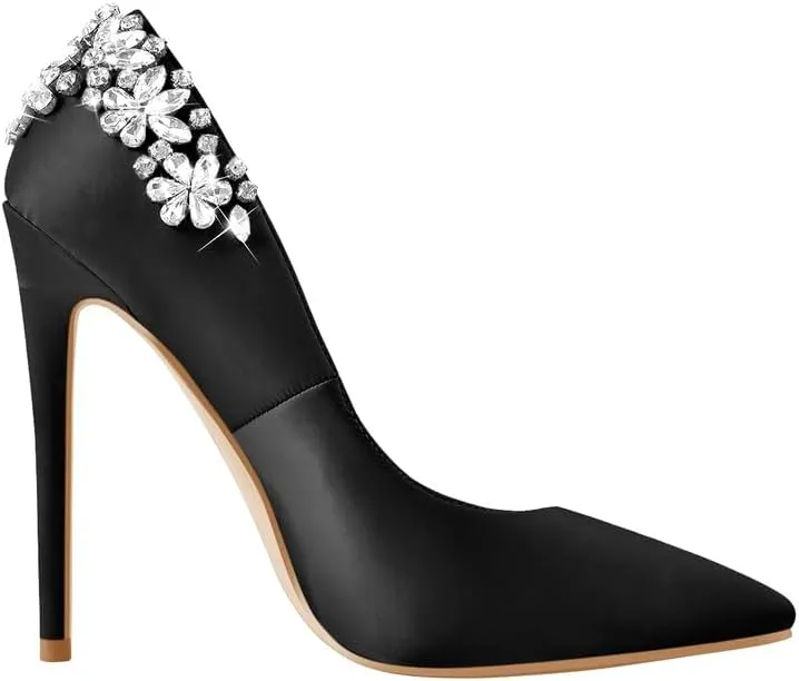 Flower Rhinestone Pointed Toe Stiletto Pumps