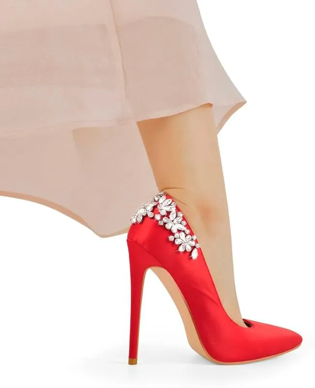Flower Rhinestone Pointed Toe Stiletto Pumps