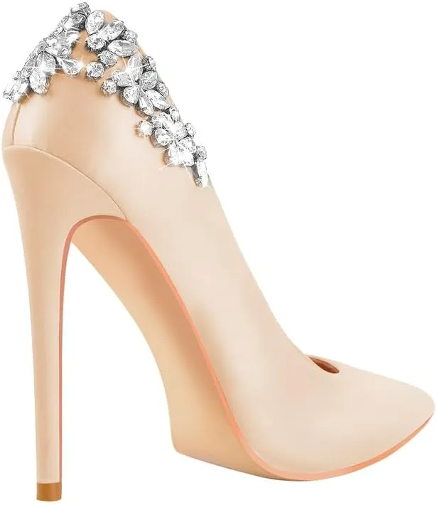 Flower Rhinestone Pointed Toe Stiletto Pumps