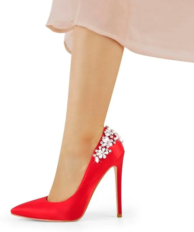 Flower Rhinestone Pointed Toe Stiletto Pumps