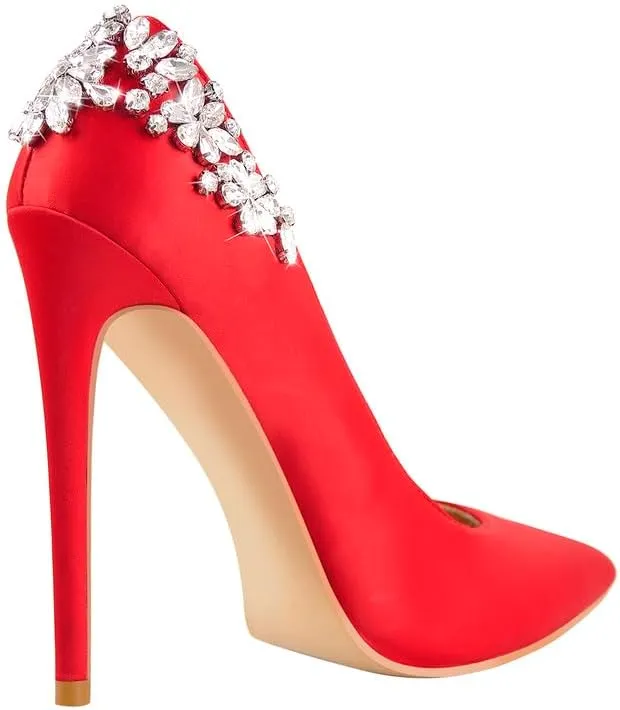 Flower Rhinestone Pointed Toe Stiletto Pumps