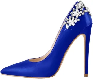 Flower Rhinestone Pointed Toe Stiletto Pumps