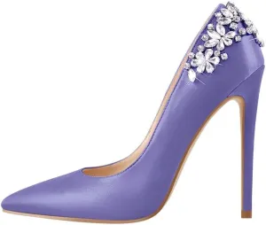 Flower Rhinestone Pointed Toe Stiletto Pumps