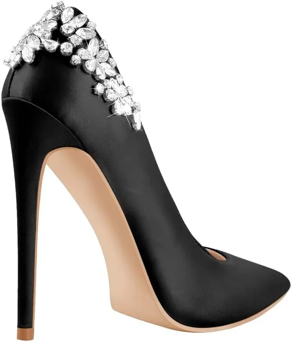Flower Rhinestone Pointed Toe Stiletto Pumps