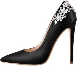 Flower Rhinestone Pointed Toe Stiletto Pumps