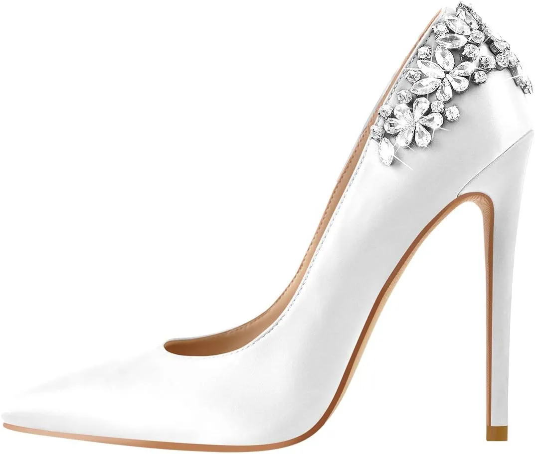Flower Rhinestone Pointed Toe Stiletto Pumps
