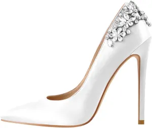 Flower Rhinestone Pointed Toe Stiletto Pumps