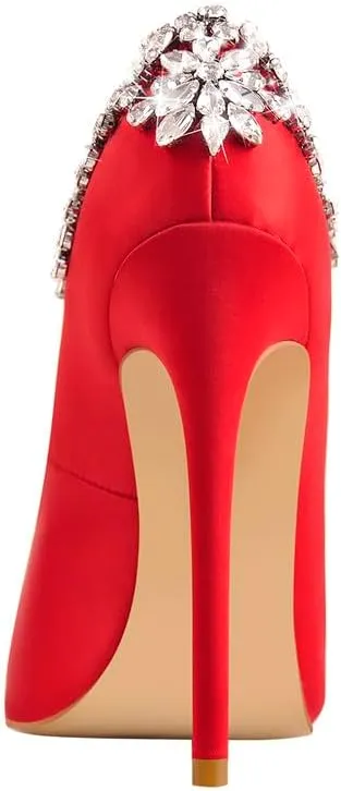 Flower Rhinestone Pointed Toe Stiletto Pumps