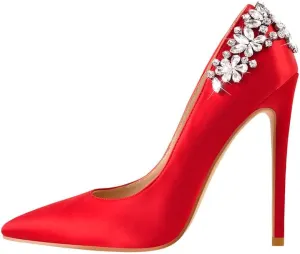 Flower Rhinestone Pointed Toe Stiletto Pumps