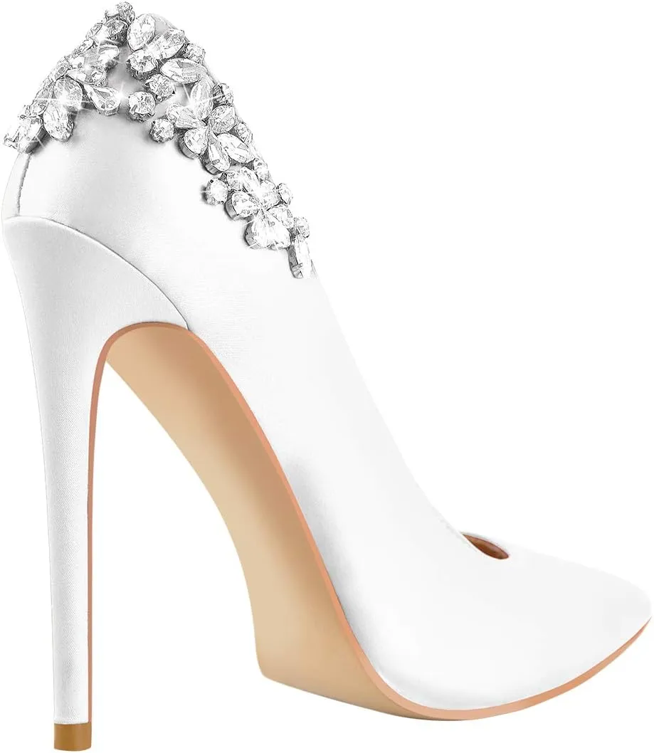 Flower Rhinestone Pointed Toe Stiletto Pumps