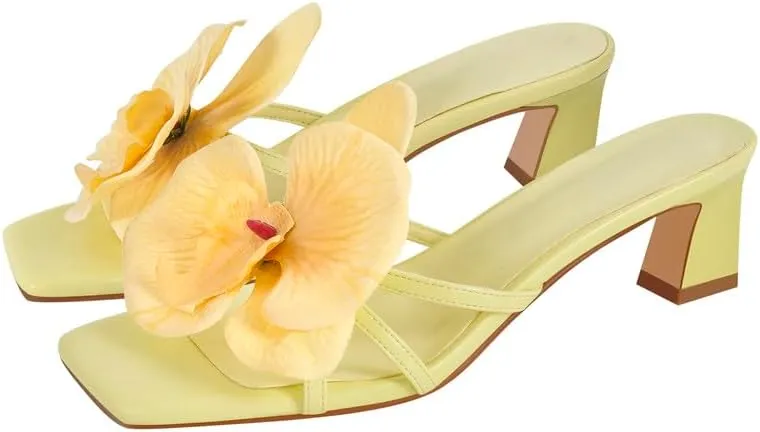 Flower Square Toe Low Heel Sandals