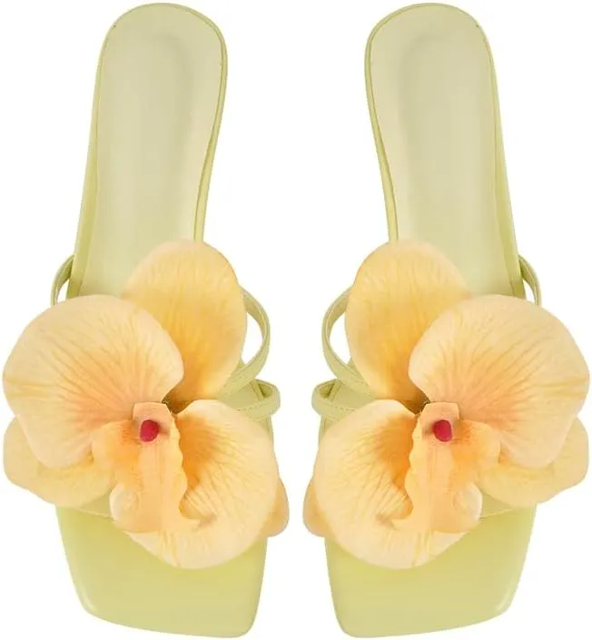 Flower Square Toe Low Heel Sandals