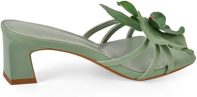 Flower Square Toe Low Heel Sandals