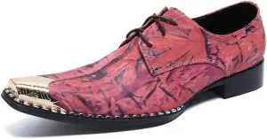 Formal Loafer Dress Oxford for Men Lace Up Metal Toe Block Heel Flat Block Heel Slip On for Meeting Genuine Leather