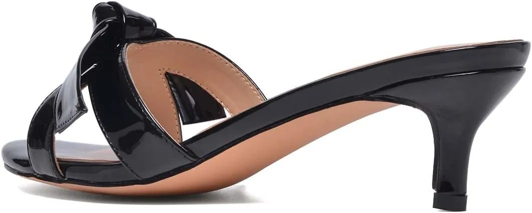 FSJ Women Cute Bowknot Slip On Mules Summer Open Toe Kitten Low Heel Sandal Ladies Casual Comfy Walking Dress Shoes Size 4-15 M US