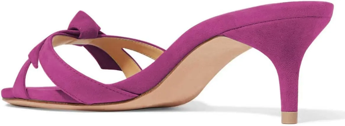 FSJ Women Cute Bowknot Slip On Mules Summer Open Toe Kitten Low Heel Sandal Ladies Casual Comfy Walking Dress Shoes Size 4-15 M US