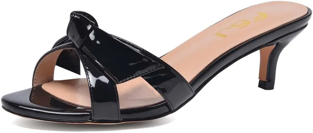 FSJ Women Cute Bowknot Slip On Mules Summer Open Toe Kitten Low Heel Sandal Ladies Casual Comfy Walking Dress Shoes Size 4-15 M US