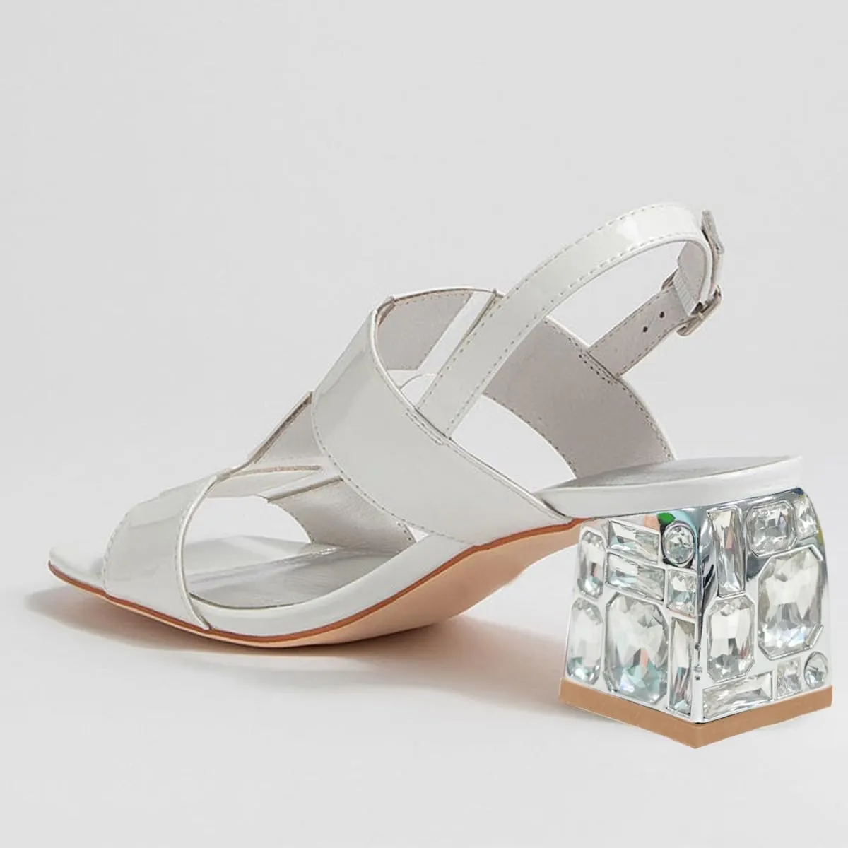 FSJ Women Open Toe Heeled Sandals Chunky Mid Heel Slingbacks T Strap Buckle Multicolor Band Crystal Block Heel Versatile Comfy Shoes Size 4-16 US