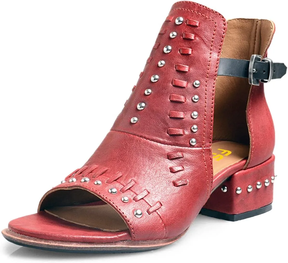 FSJ Women Peep Open Toe Boot Cut Out Buckle Ankle Bootie Comfortable Stacked Block Low Heeled Sandal Shoes Size 4-15 US