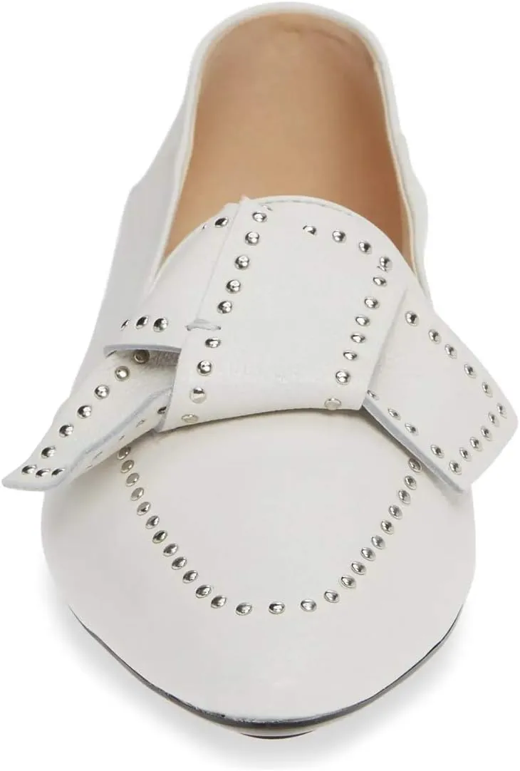 FSJ Women Trendy Point Toe Studs Loafer Flats Slip On Low Heels Pumps Bowknot Comfort Casual Formal Dress Shoes Size 4-15 US