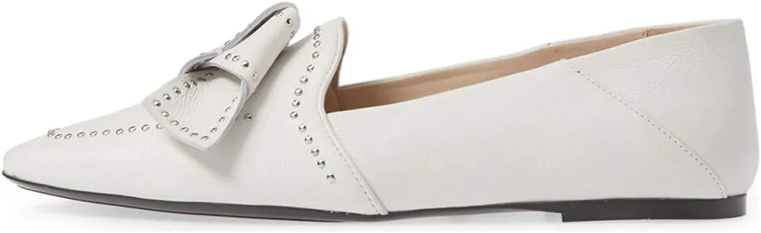 FSJ Women Trendy Point Toe Studs Loafer Flats Slip On Low Heels Pumps Bowknot Comfort Casual Formal Dress Shoes Size 4-15 US