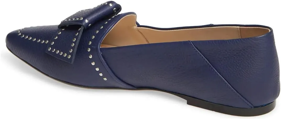 FSJ Women Trendy Point Toe Studs Loafer Flats Slip On Low Heels Pumps Bowknot Comfort Casual Formal Dress Shoes Size 4-15 US